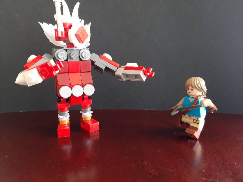 lego build of Link fighting master khoga