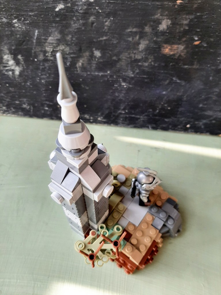 view of lego castle tower from above